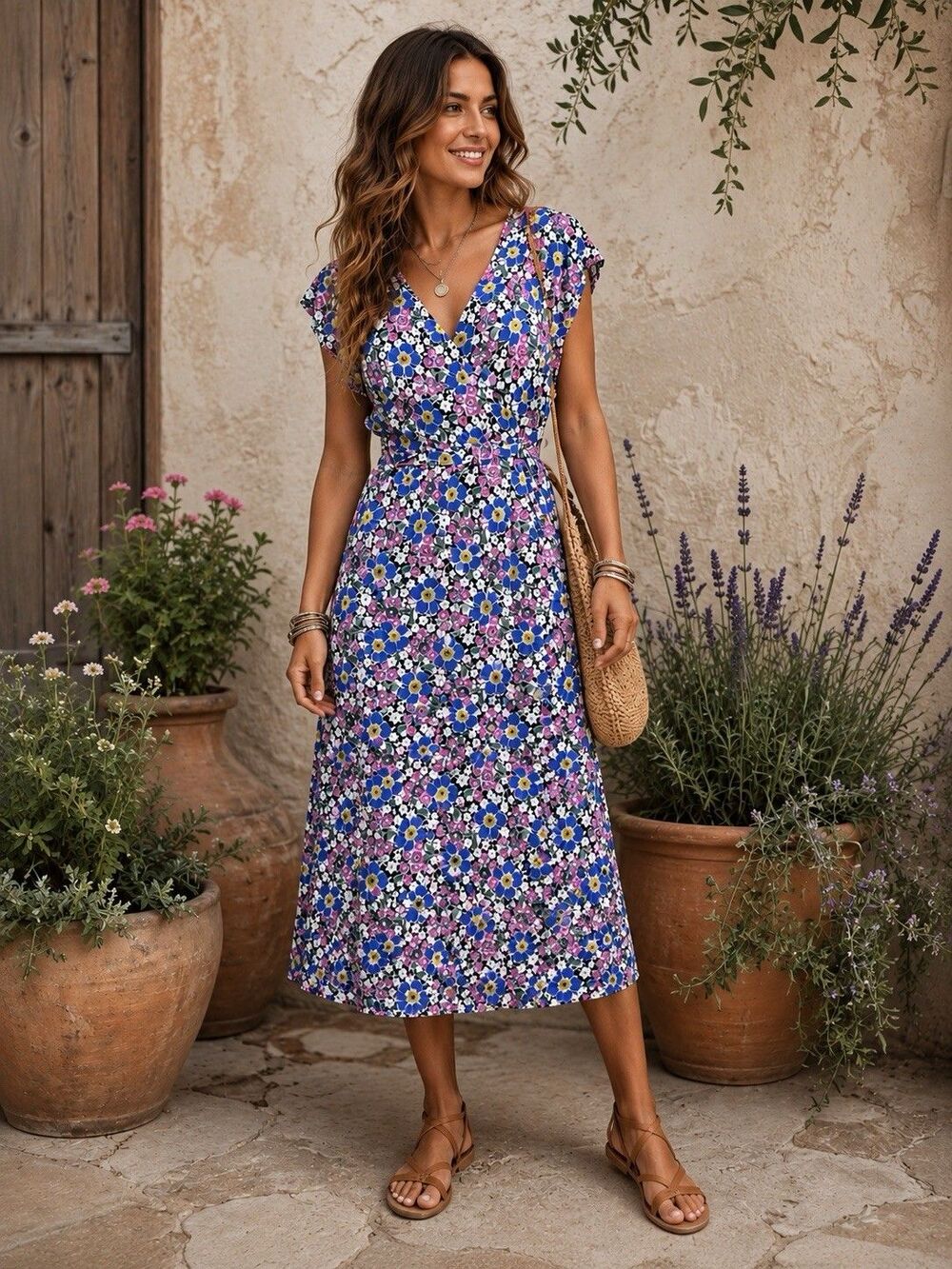 J Crew Fabrizia Floral Wrap Midi Dress XS Cottagecore Coastal Garden Party New